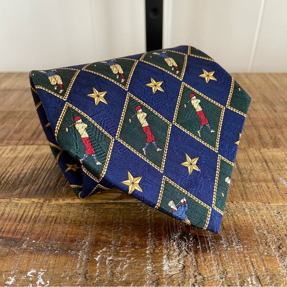Vintage Tommy Hilfiger Italian Silk Blue Golfer Tie 57.5” Long 4” Wide Made USA
